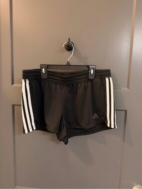 Adidas Black Athletic Shorts with White Side Stripes Size L